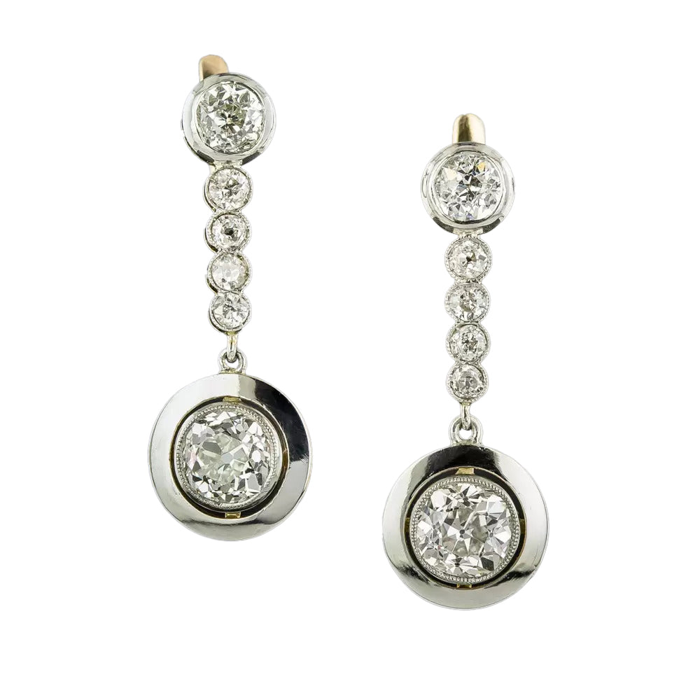 French Diamond Dangle Earrings, 4.60 Carats Total - 4