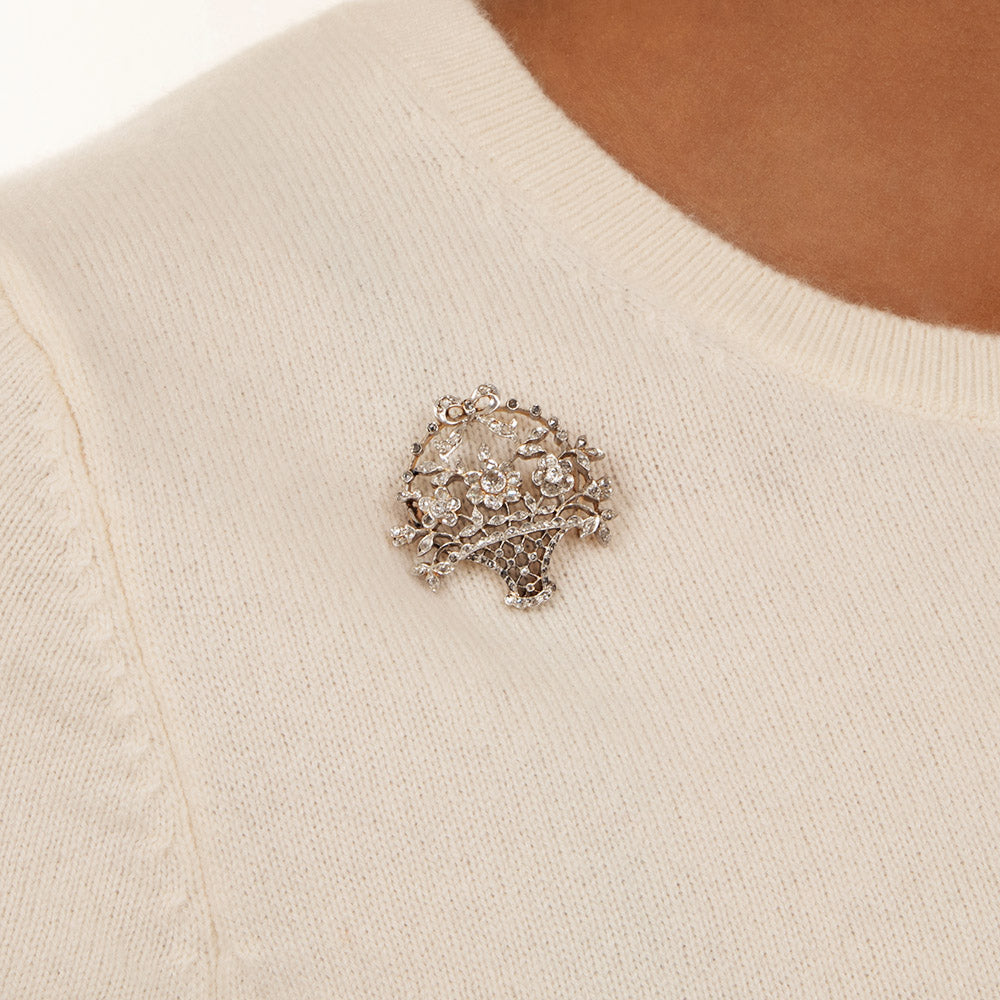 French Diamond Flower Basket Brooch, Circa 1900 - 3