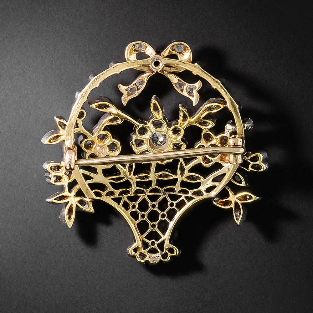 French Diamond Flower Basket Brooch, Circa 1900 - 3