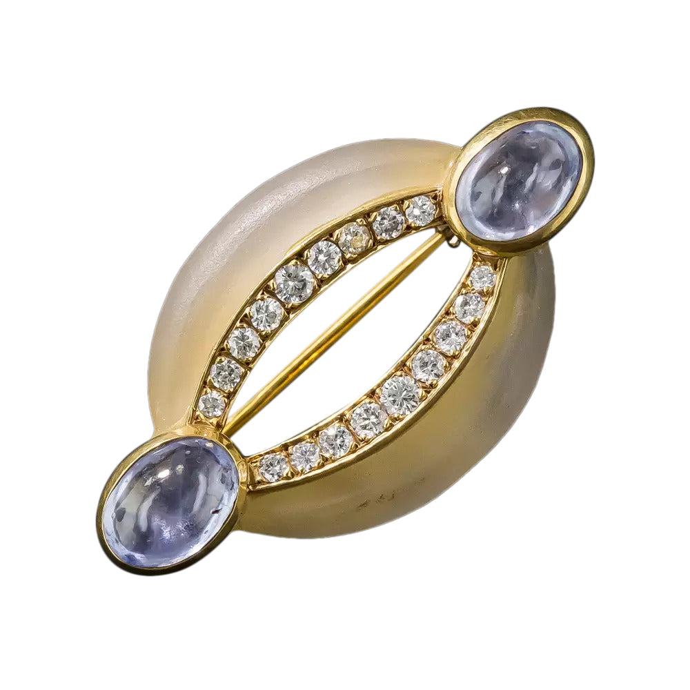 French Frosted Rock Crystal, Diamond and Sapphire Brooch - 5