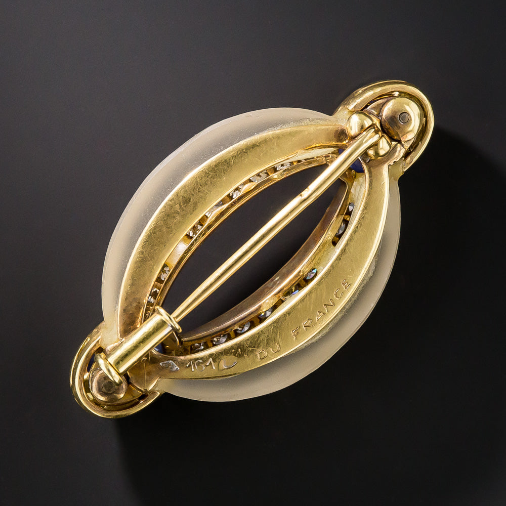 French Frosted Rock Crystal, Diamond and Sapphire Brooch - 7