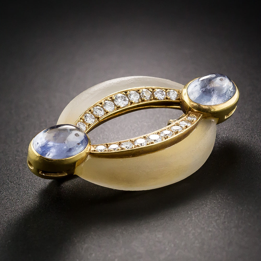 French Frosted Rock Crystal, Diamond and Sapphire Brooch - 8