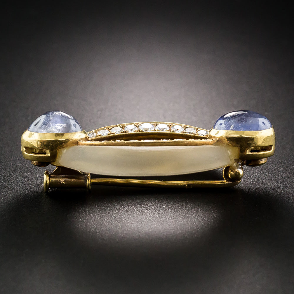 French Frosted Rock Crystal, Diamond and Sapphire Brooch - 9
