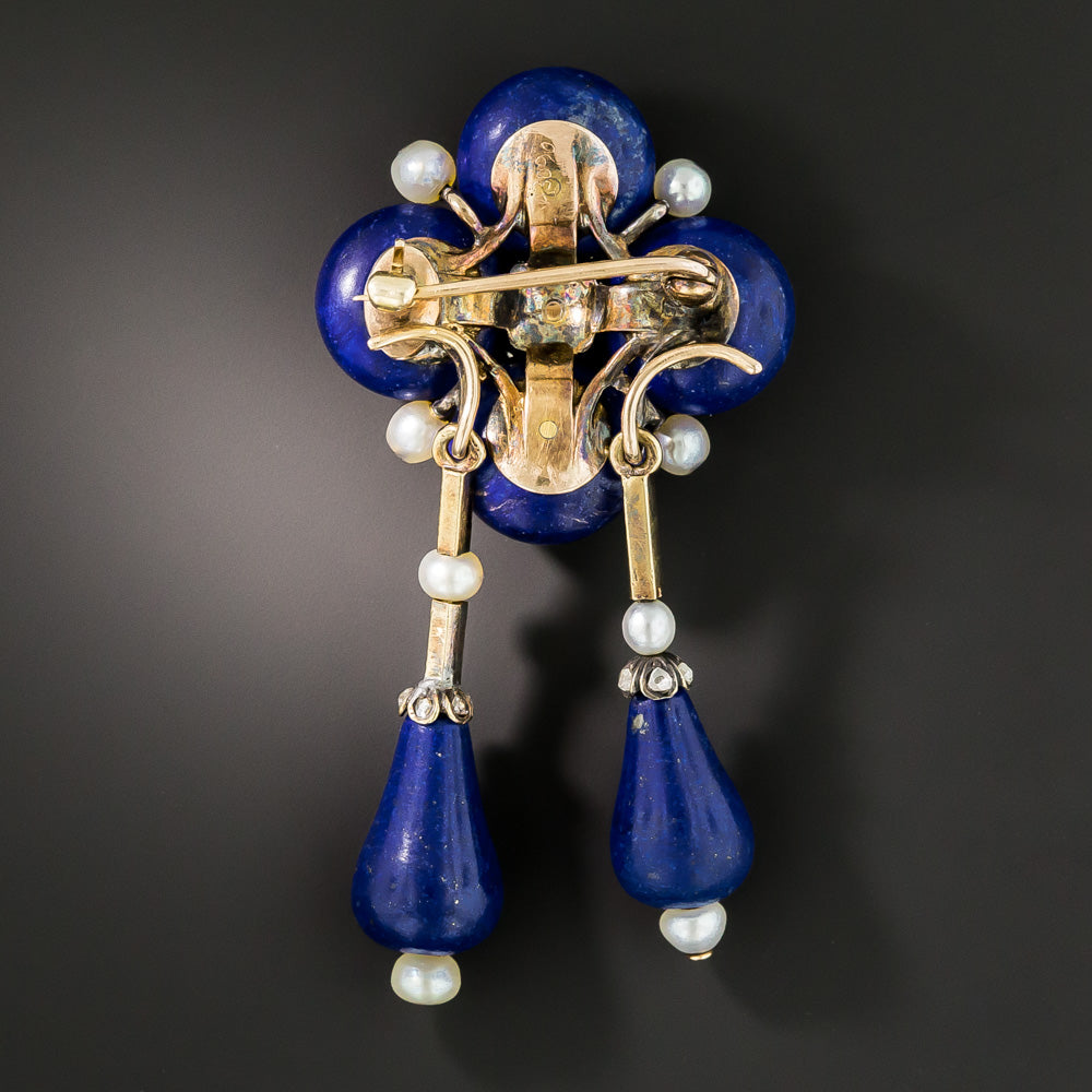 French Lapis Lazuli, Diamond and Natural Pearl Brooch/Pendant - 2