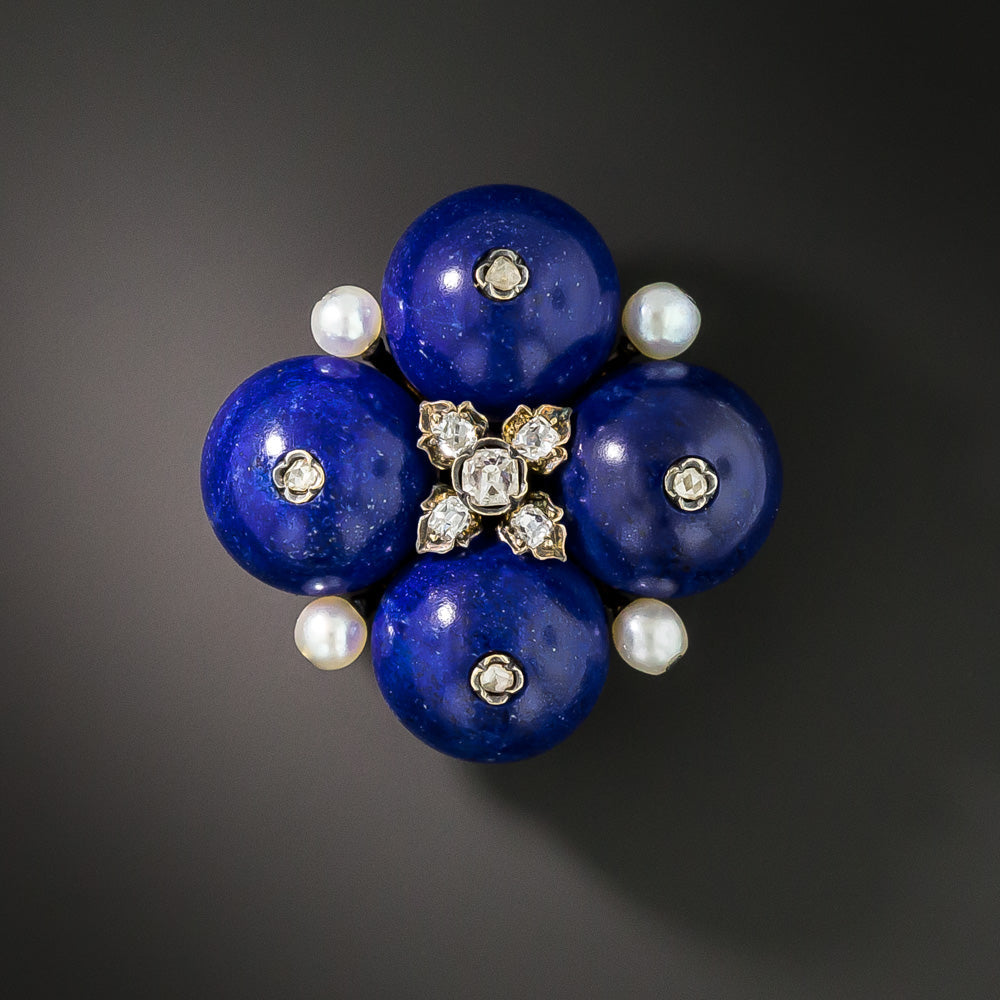 French Lapis Lazuli, Diamond and Natural Pearl Brooch/Pendant - 3