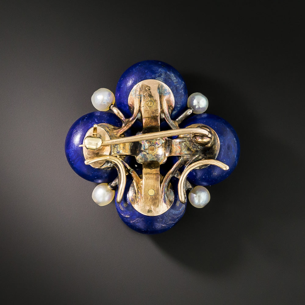 French Lapis Lazuli, Diamond and Natural Pearl Brooch/Pendant - 4