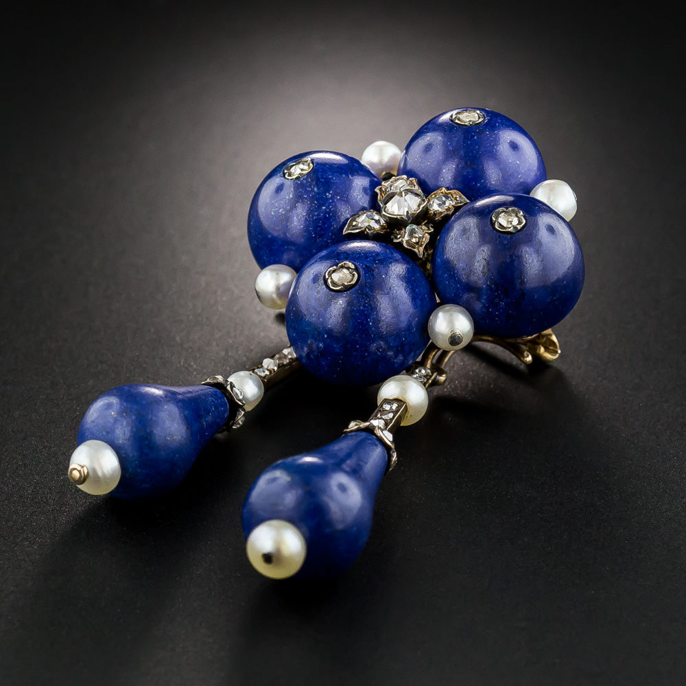 French Lapis Lazuli, Diamond and Natural Pearl Brooch/Pendant - 5