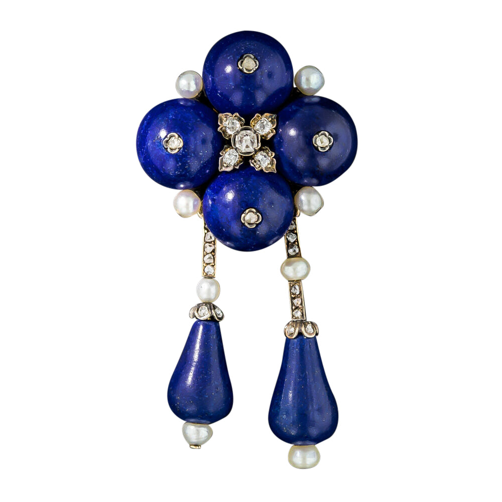 French Lapis Lazuli, Diamond and Natural Pearl Brooch/Pendant - 9