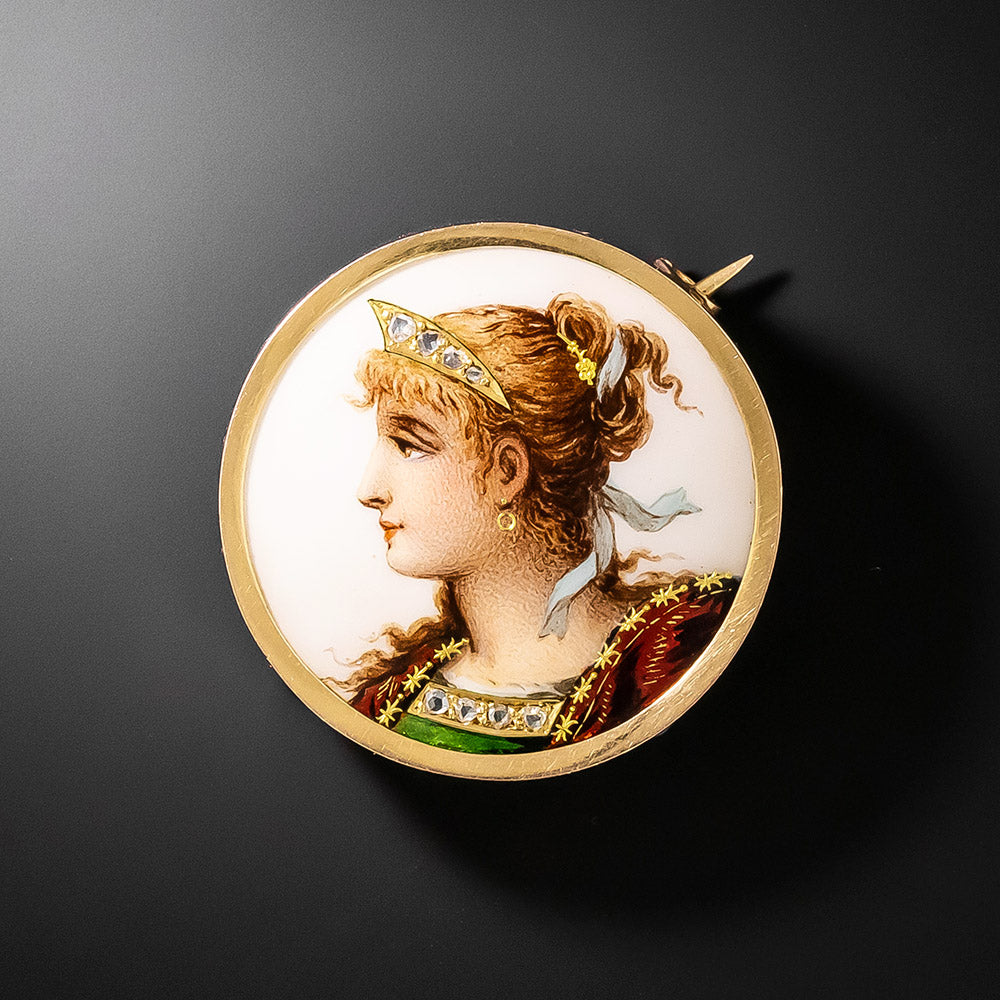 French Limoges  Enamel Portrait Pin - 2