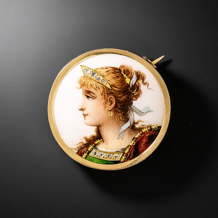 French Limoges  Enamel Portrait Pin