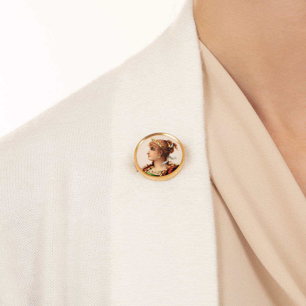 French Limoges  Enamel Portrait Pin - 5