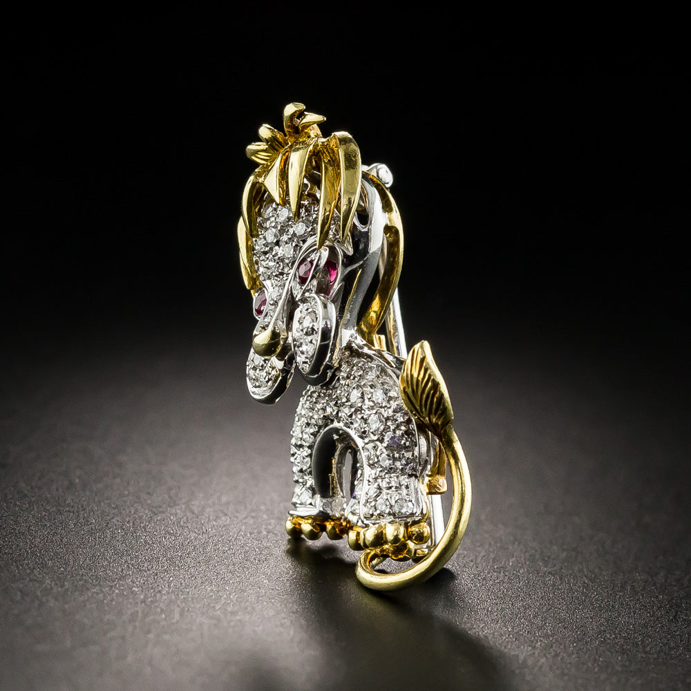 Mid-Century Diamond and Ruby Lion Cub Brooch - 2
