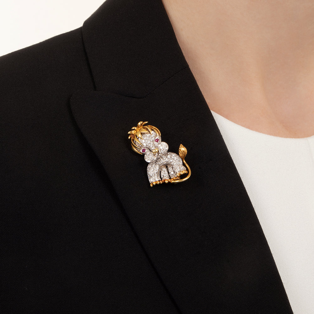 Mid-Century Diamond and Ruby Lion Cub Brooch - 5