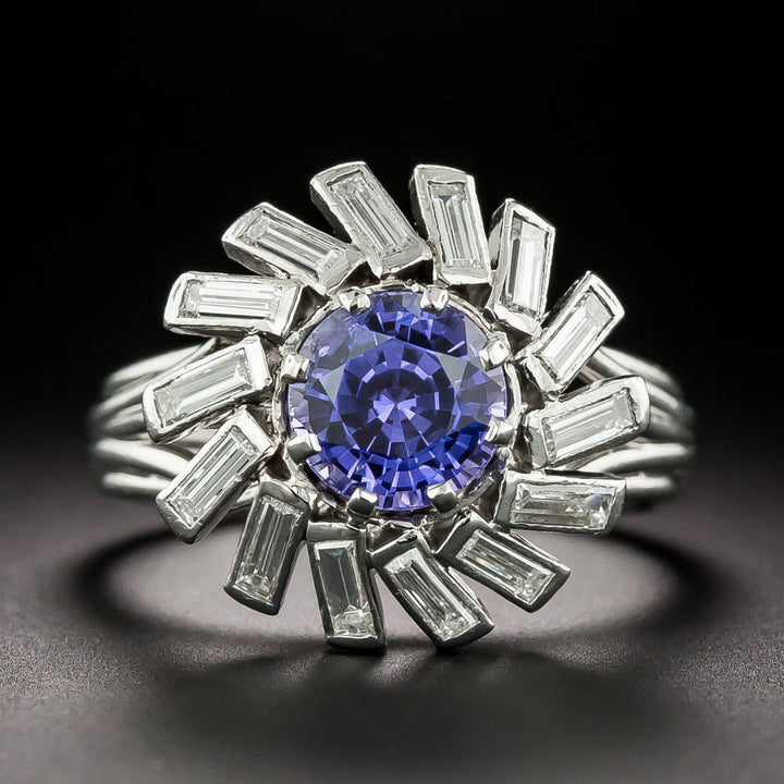 French Mid-Century Purple Sapphire and Diamond Spiral Ring