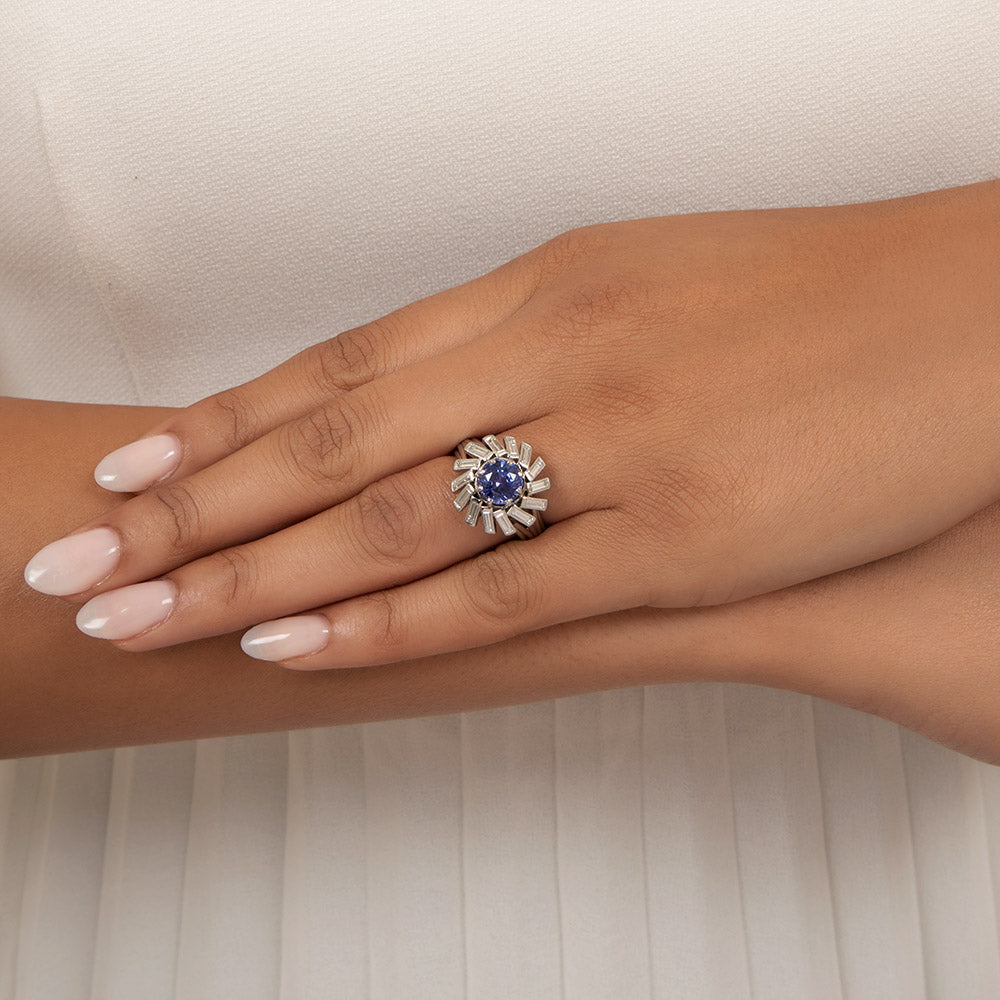 French Mid-Century Purple Sapphire and Diamond Spiral Ring - 6