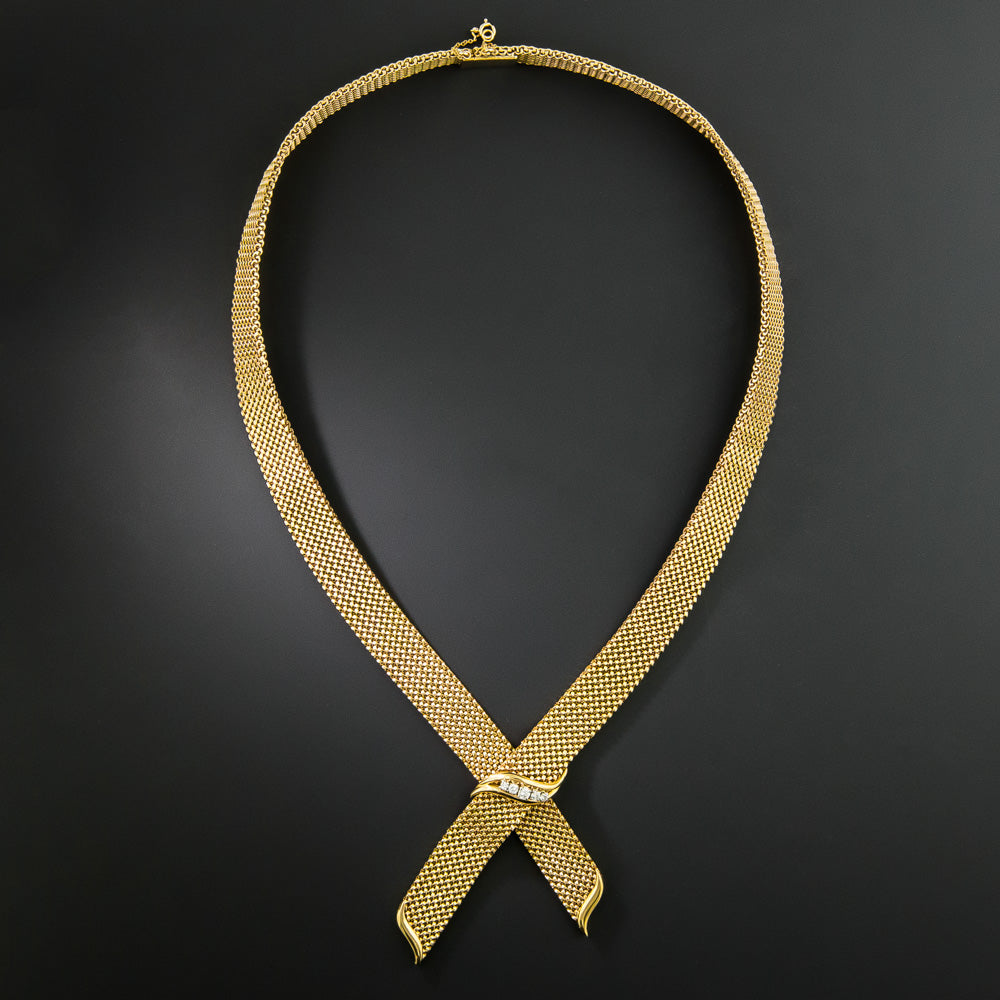 French Mid-Century Woven Diamond Lariat Necklace - 3