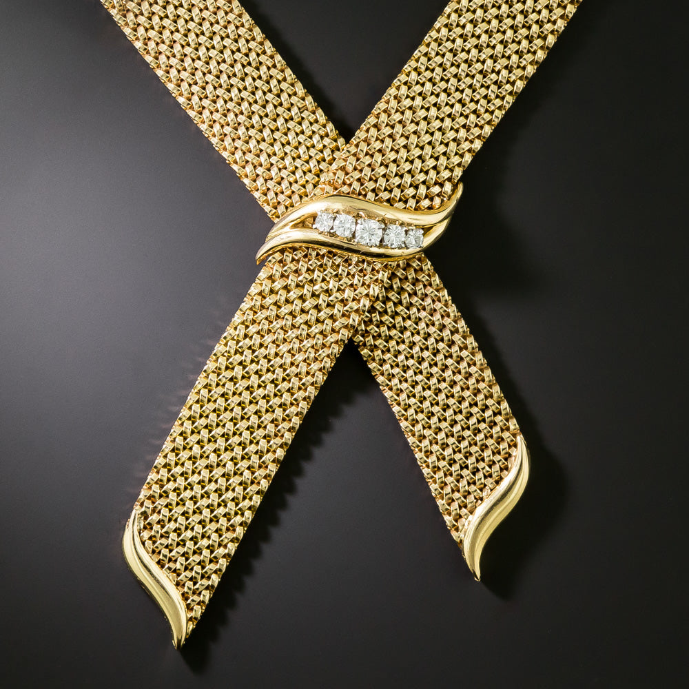 French Mid-Century Woven Diamond Lariat Necklace - 4