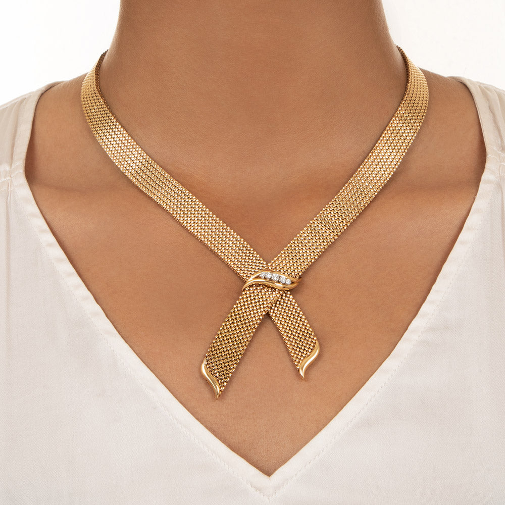 French Mid-Century Woven Diamond Lariat Necklace - 5