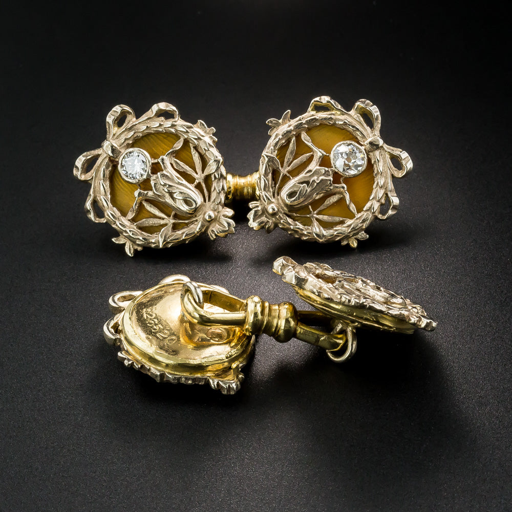 French/Russian Art Nouveau Enameled Diamond Cufflinks - 2