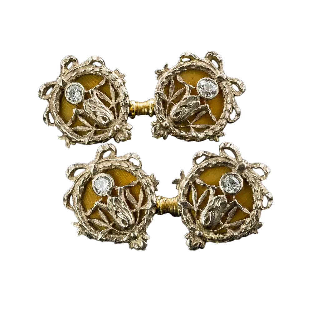 French/Russian Art Nouveau Enameled Diamond Cufflinks - 4