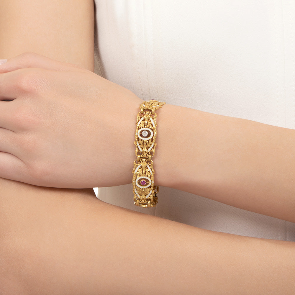French Second Empire Diamond, Ruby and Enamel 18K Bracelet - 6