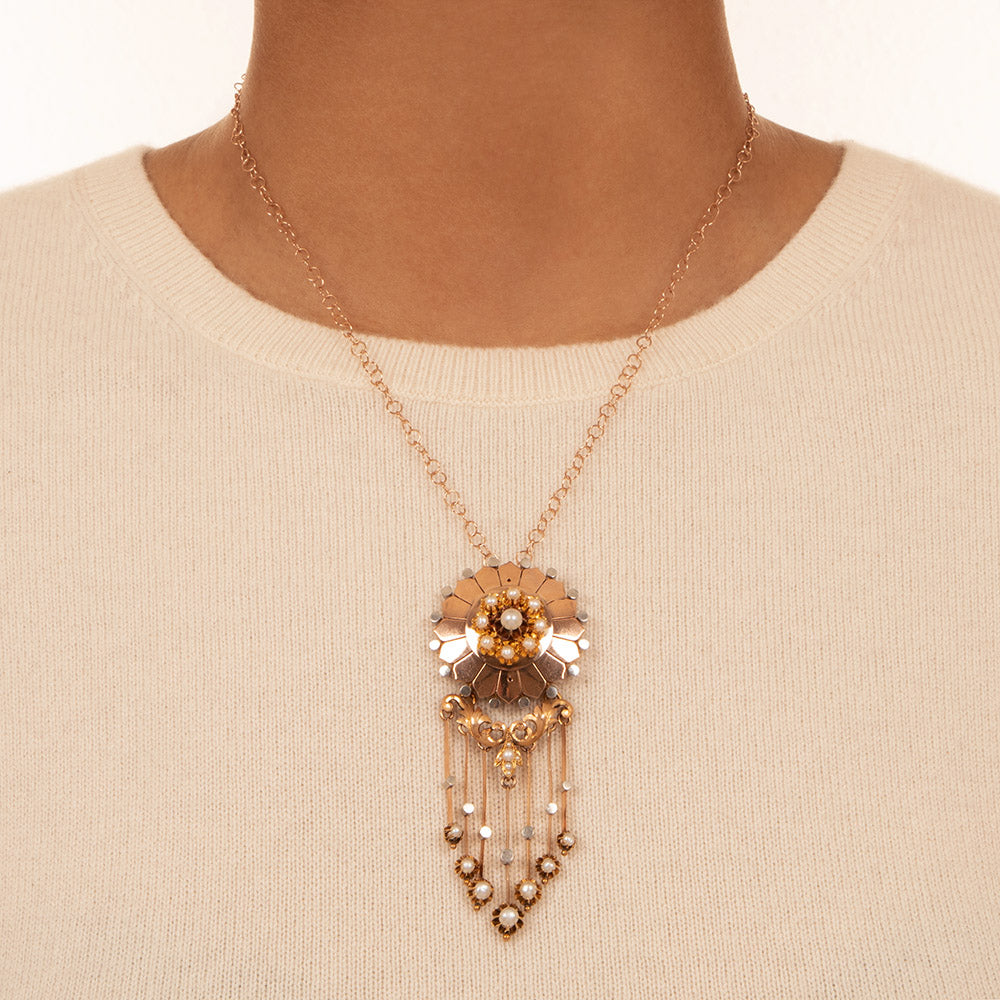 French Victorian Two Tone Pearl Tassel Pendant/Brooch - 4