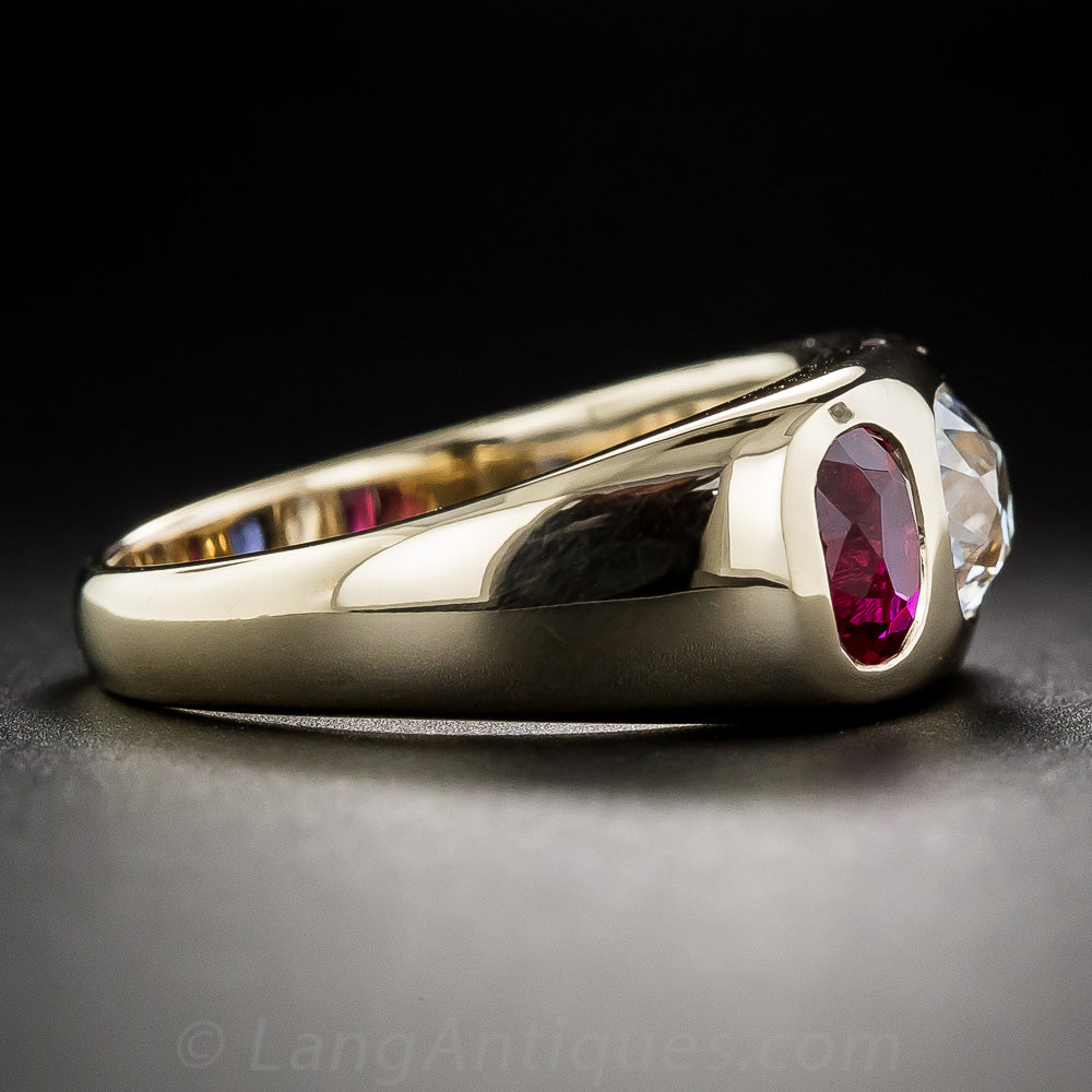 Gemmy No-Heat Ruby, Diamond and Sapphire Three-Stone Ring - 4