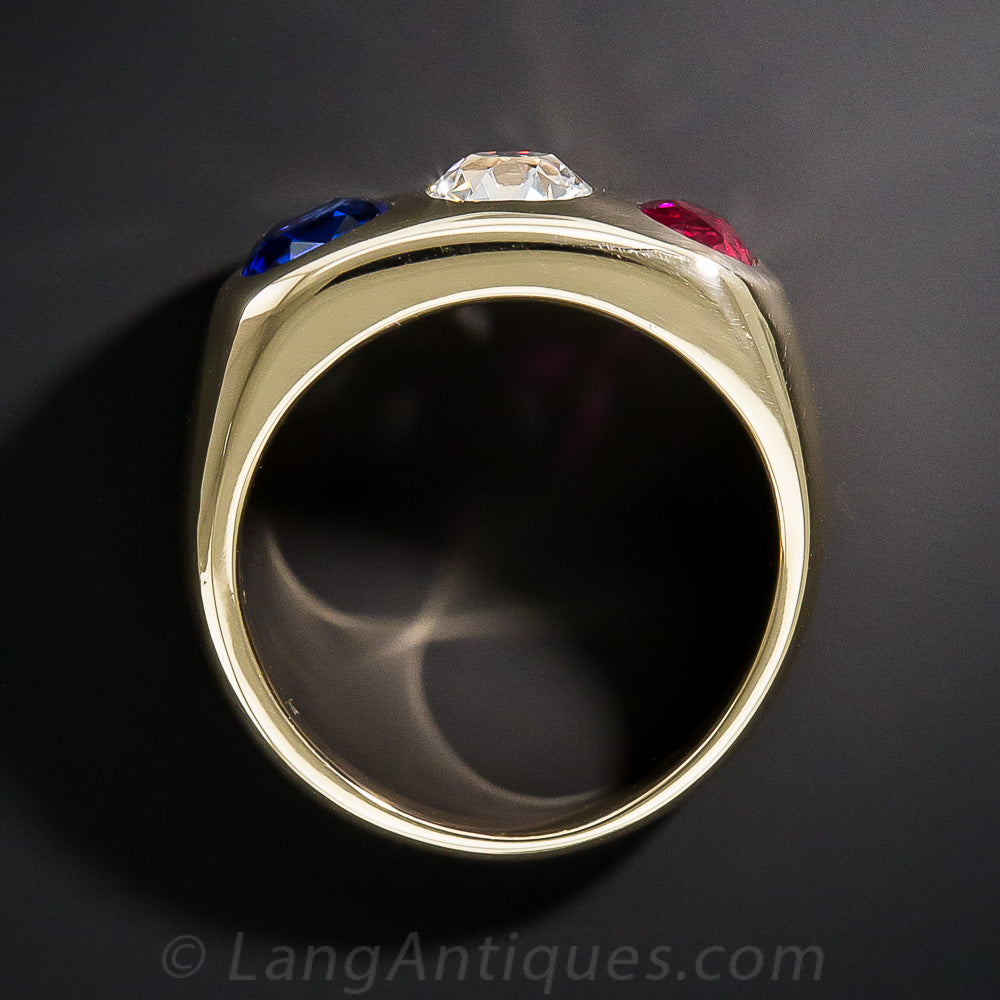 Gemmy No-Heat Ruby, Diamond and Sapphire Three-Stone Ring - 5