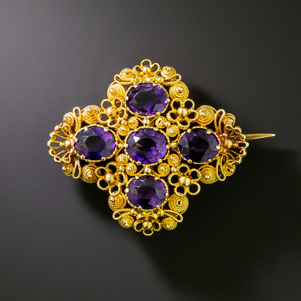 Georgian 18K Amethyst Cannetille Brooch - 2