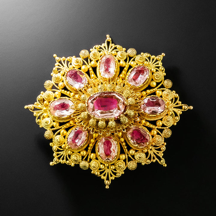 Georgian 18K Pink Topaz* Filigree Brooch