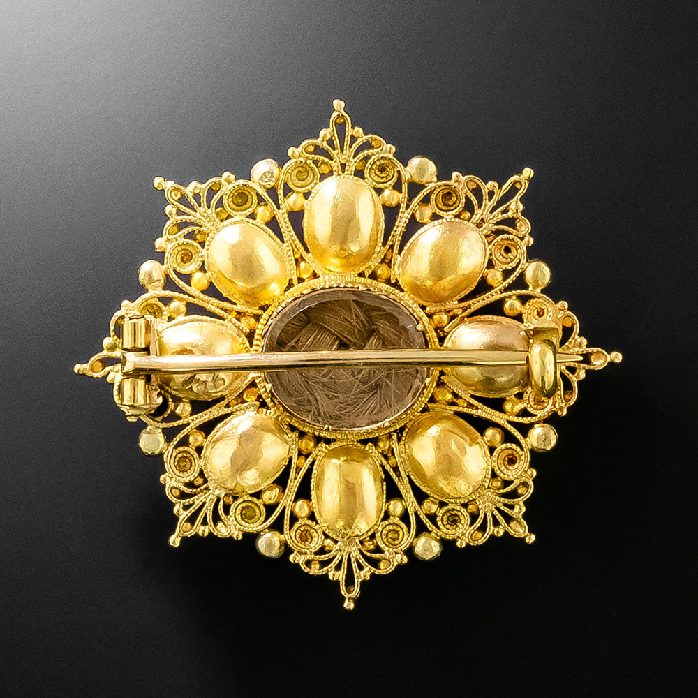Georgian 18K Pink Topaz* Filigree Brooch - 3