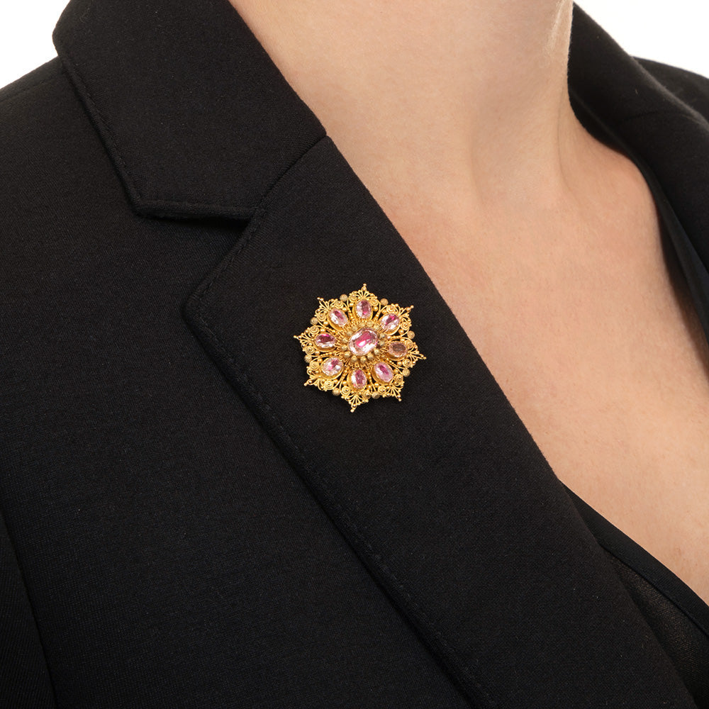 Georgian 18K Pink Topaz* Filigree Brooch - 4