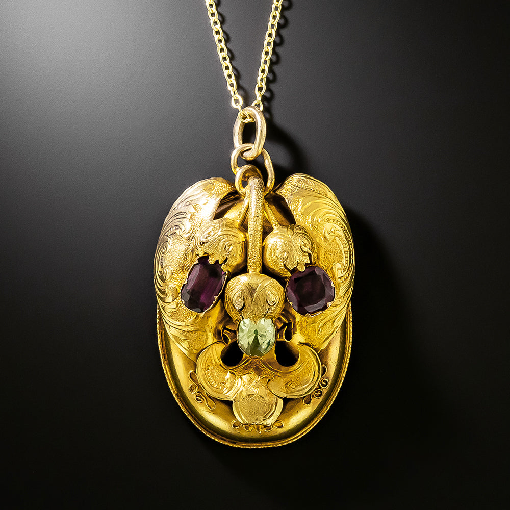 Georgian Garnet and Chrysoberyl Pendant - 2