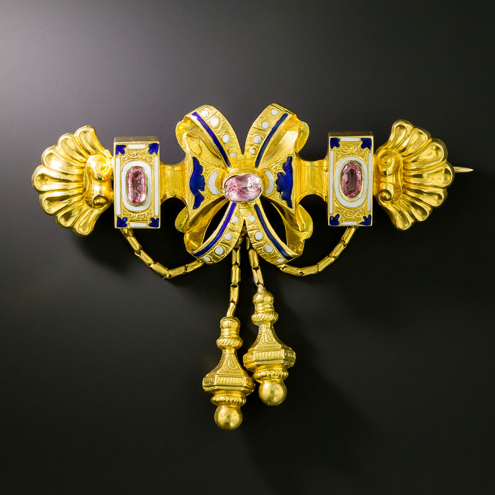 Georgian Pink Topaz And Enamel Brooch - 2