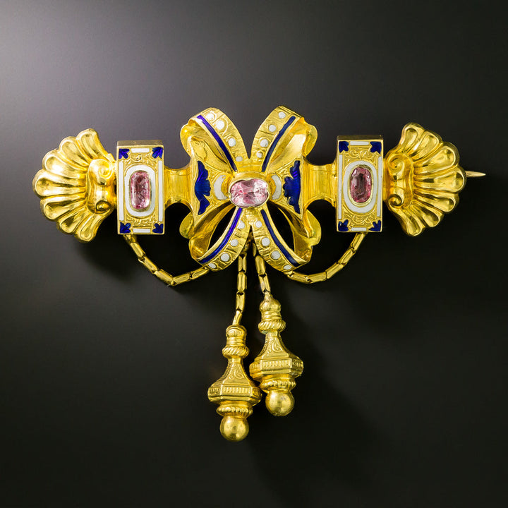 Georgian Pink Topaz And Enamel Brooch