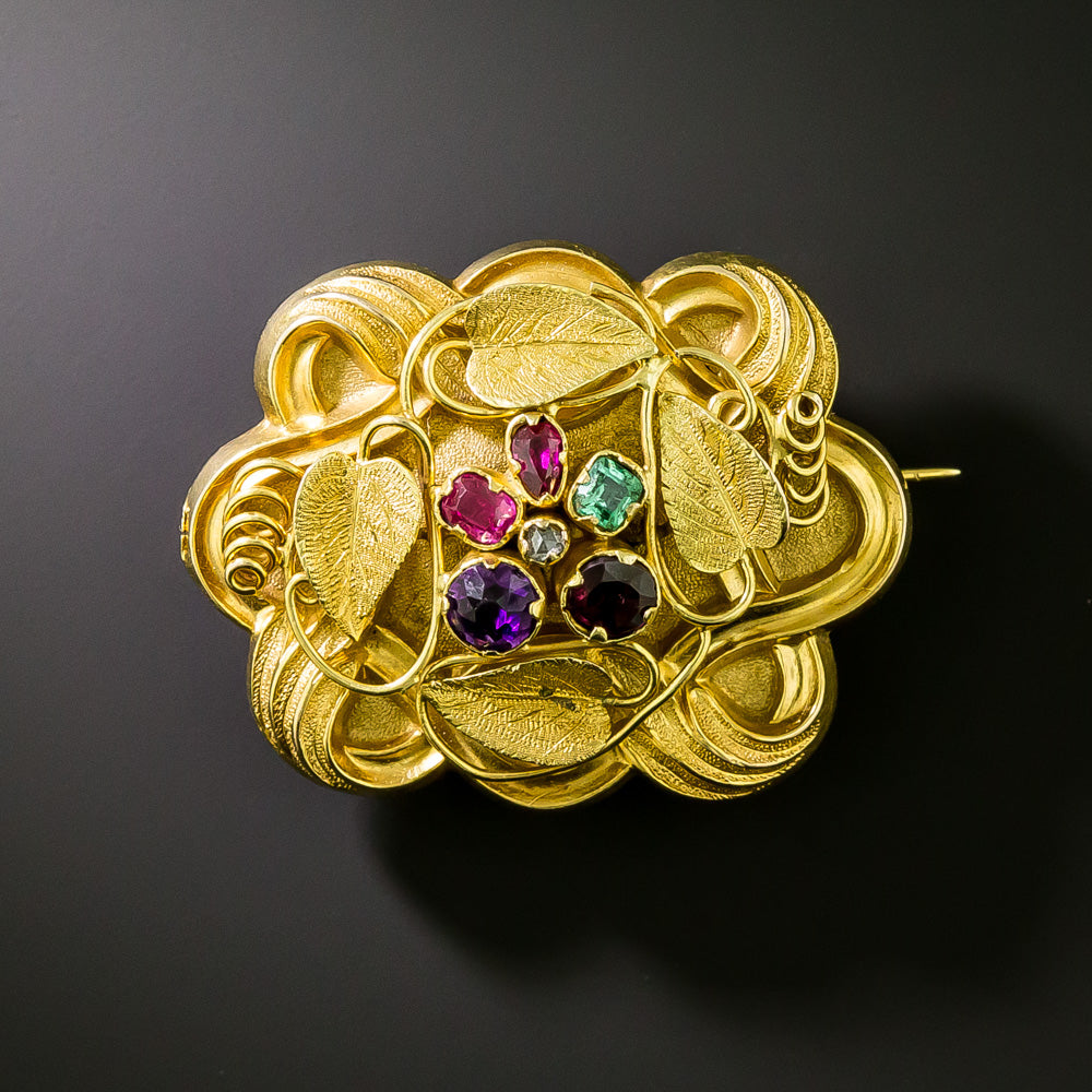 Georgian 'REGARD' Multi-Gem 18K Locket Brooch  - 2
