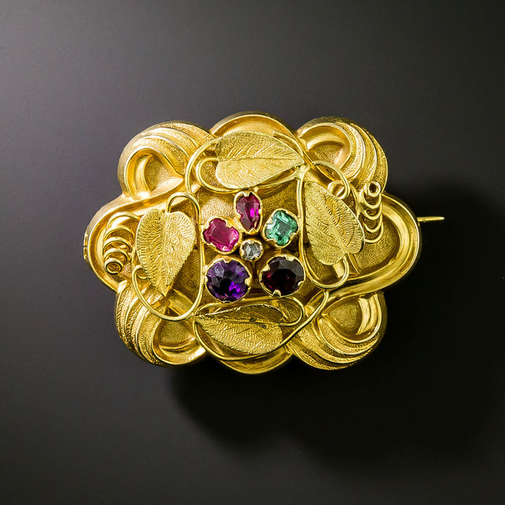 Georgian 'REGARD' Multi-Gem 18K Locket Brooch