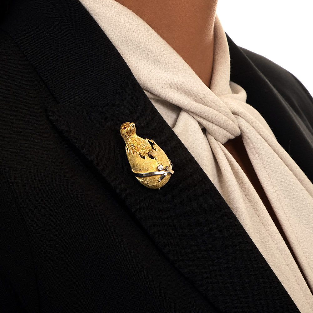 Hatching Baby Chick Brooch By Maurice Guyot - 4