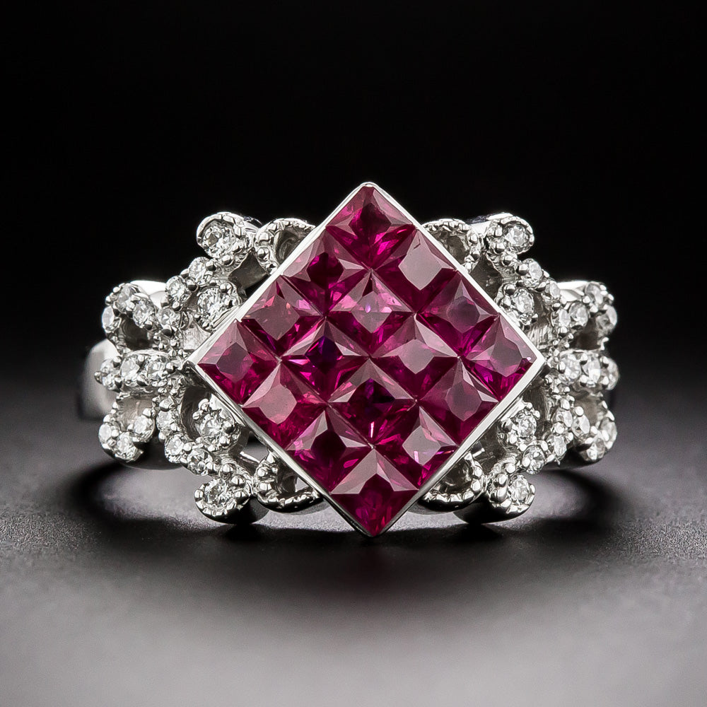 Invisible Set Ruby and Diamond Ring, Size 6 - 3