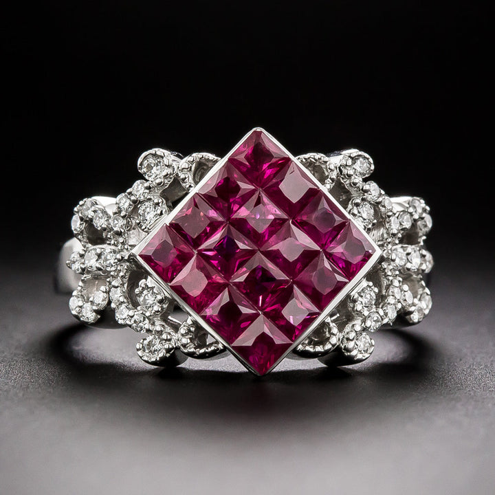 Invisible Set Ruby and Diamond Ring, Size 6