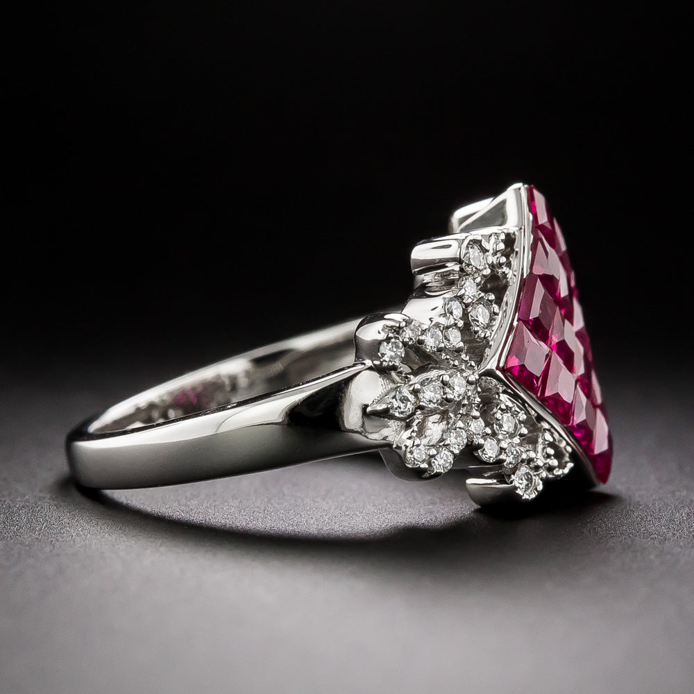 Invisible Set Ruby and Diamond Ring, Size 6 - 4