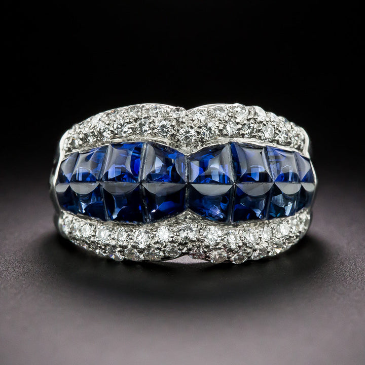 Invisibly Set Sapphire and Diamond Bow Ring, Size 6 1/2
