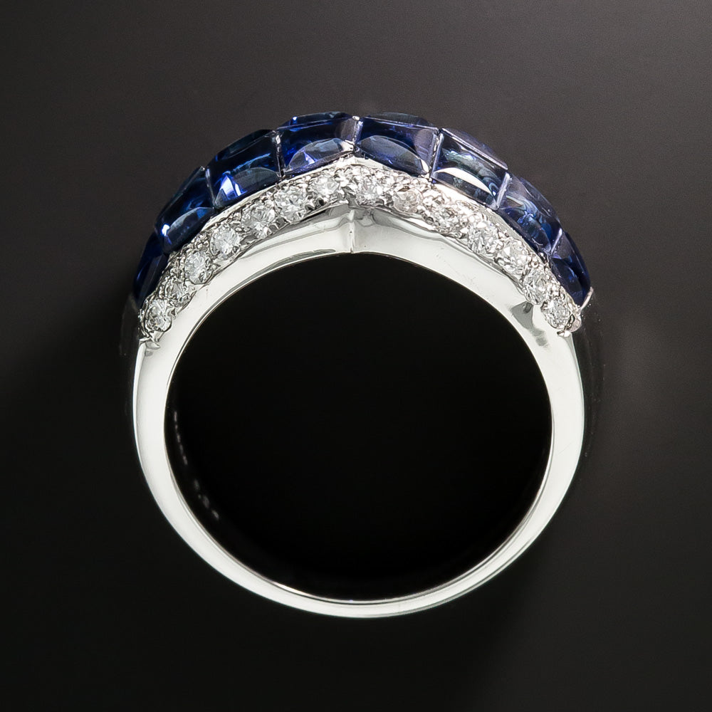Invisibly Set Sapphire and Diamond Bow Ring, Size 6 1/2 - 5