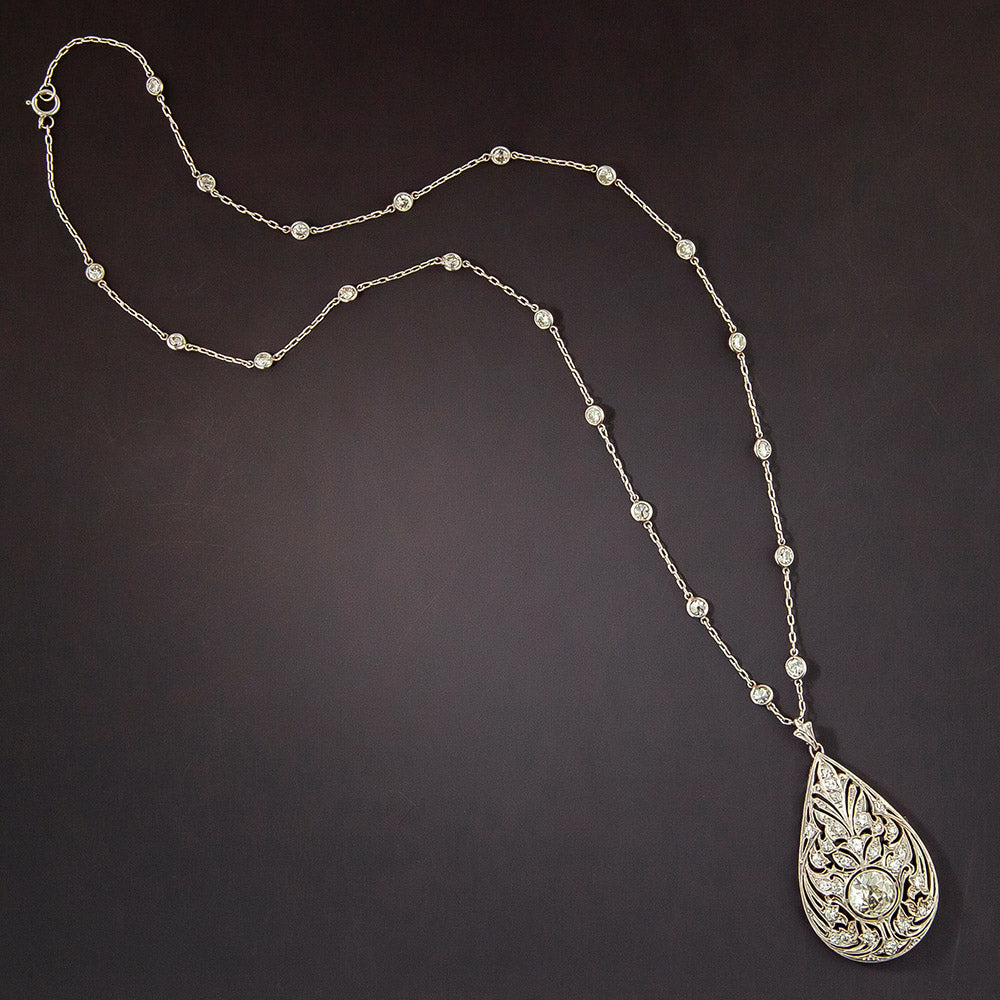 Edwardian Platinum Diamond Onyx Pendant Necklace - *J.E. Caldwell - 3