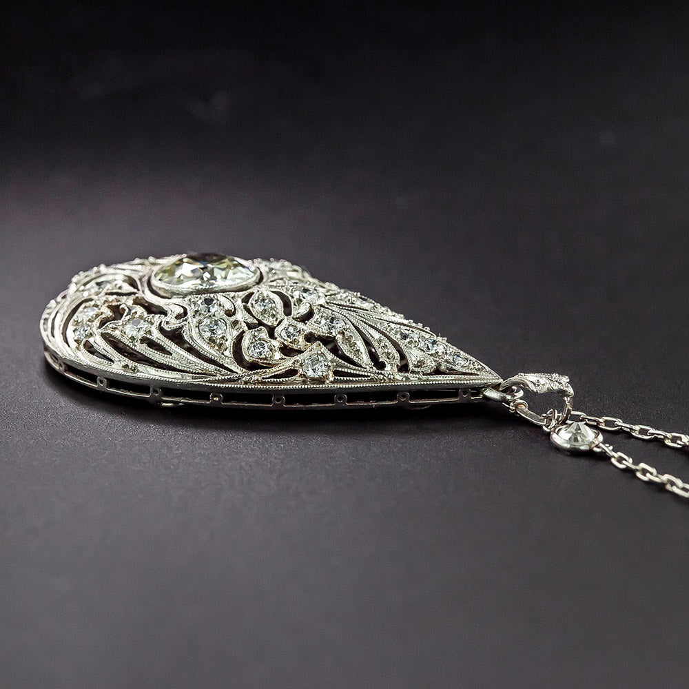 Edwardian Platinum Diamond Onyx Pendant Necklace - *J.E. Caldwell - 4