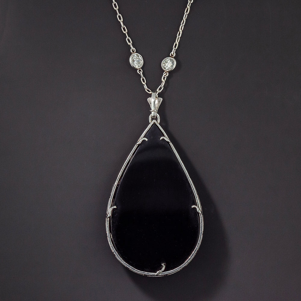 Edwardian Platinum Diamond Onyx Pendant Necklace - *J.E. Caldwell - 5