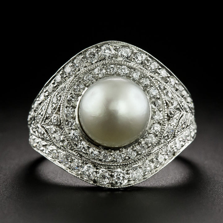 J.E. Caldwell Edwardian Natural Pearl and Diamond Ring - GIA