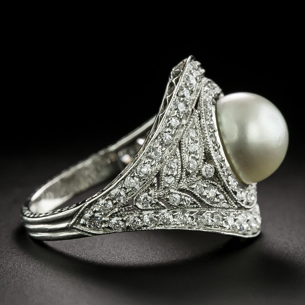 J.E. Caldwell Edwardian Natural Pearl and Diamond Ring - GIA  - 4