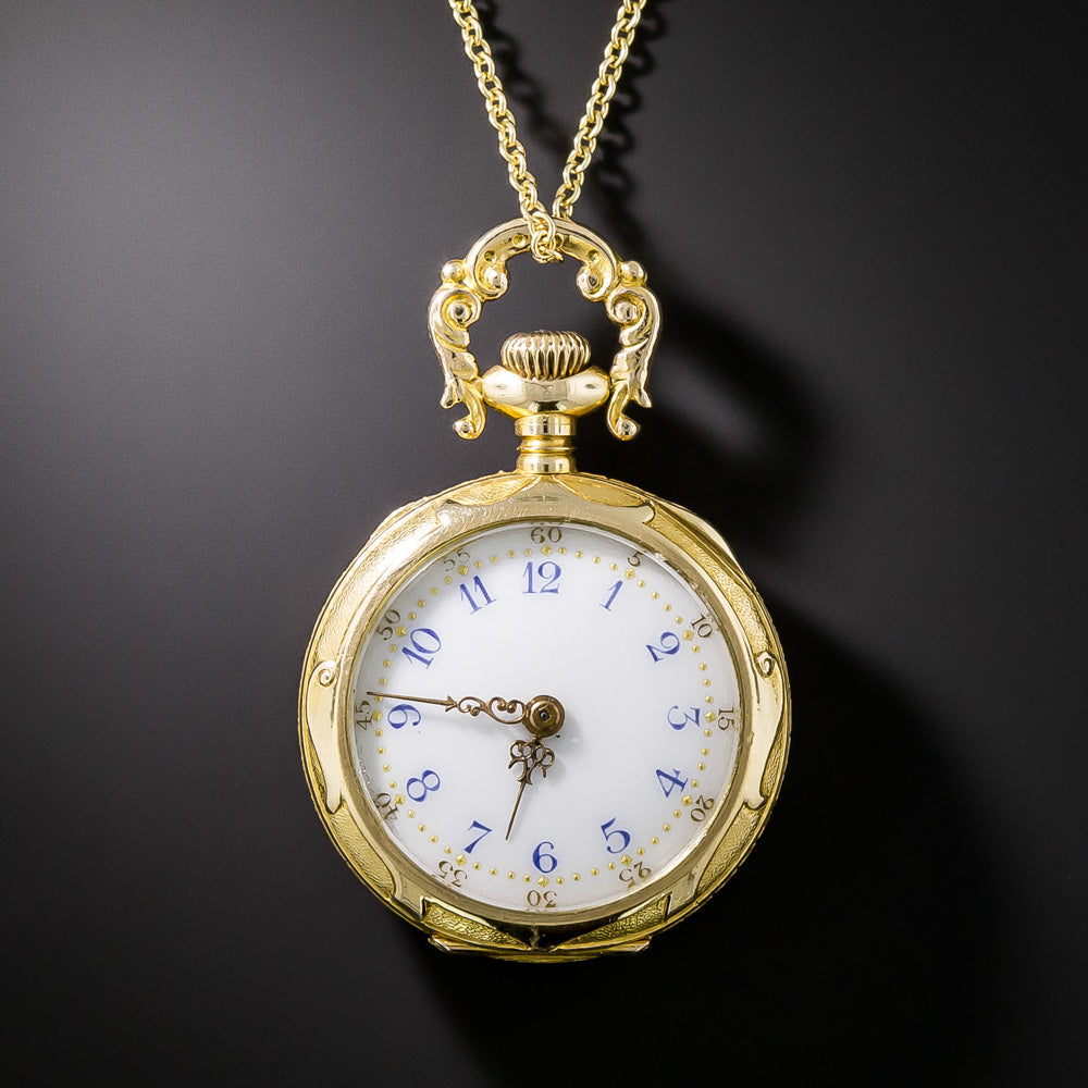 Lady Elgin Enamel and Diamond Pendant Pocket Watch, Circa 1901 - 5