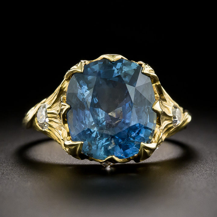 Lang Collection 18K Art Nouveau-Style 6.56 Carat No-Heat Burmese Sapphire Ring - GIA